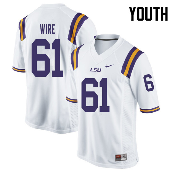 Youth #61 Cameron Wire LSU Tigers College Football Jerseys Sale-White